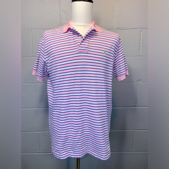 Polo Ralph Lauren Other - Polo Ralph Lauren Men's Blue White Pink Striped Short Sleeve Polo Shirt Medium